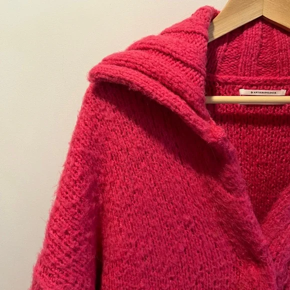 Anthropologie Brushed Cardigan Knit Sweater Coat Large Neon Pink - Picture 7 of 9
